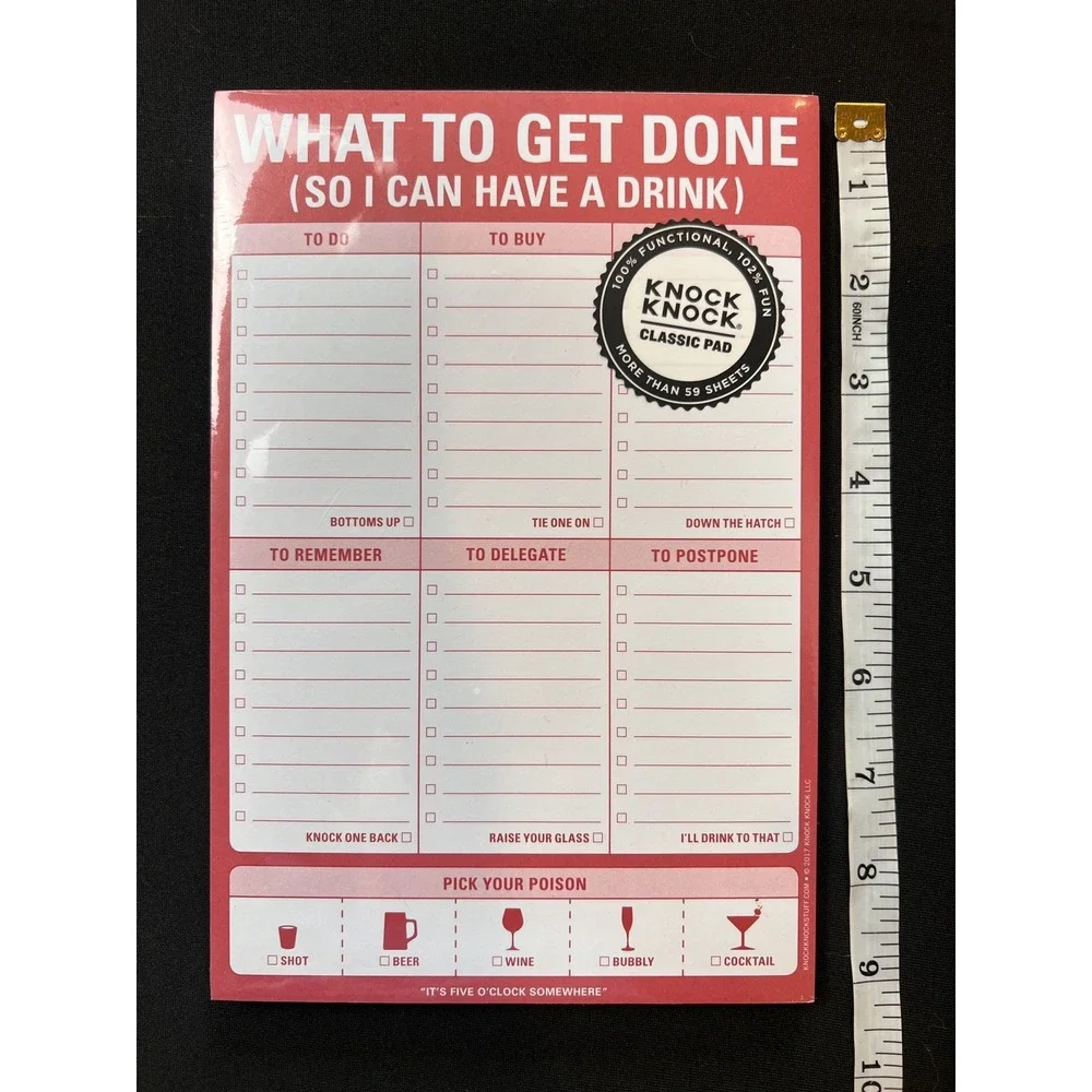 Knock Knock What To Get Done So I Can Have a Drink Notepad 60 Sheets Funny